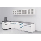 Laboratoriumwerkbank van staal en hout